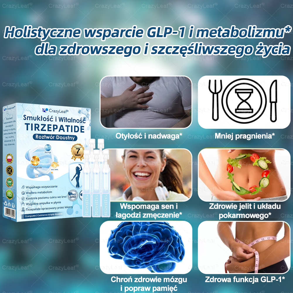 CrazyLeaf® Szczupłość i Witalność Tirzepatide – doustny roztwór wspierający odchudzanie, ciśnienie i poziom cukru