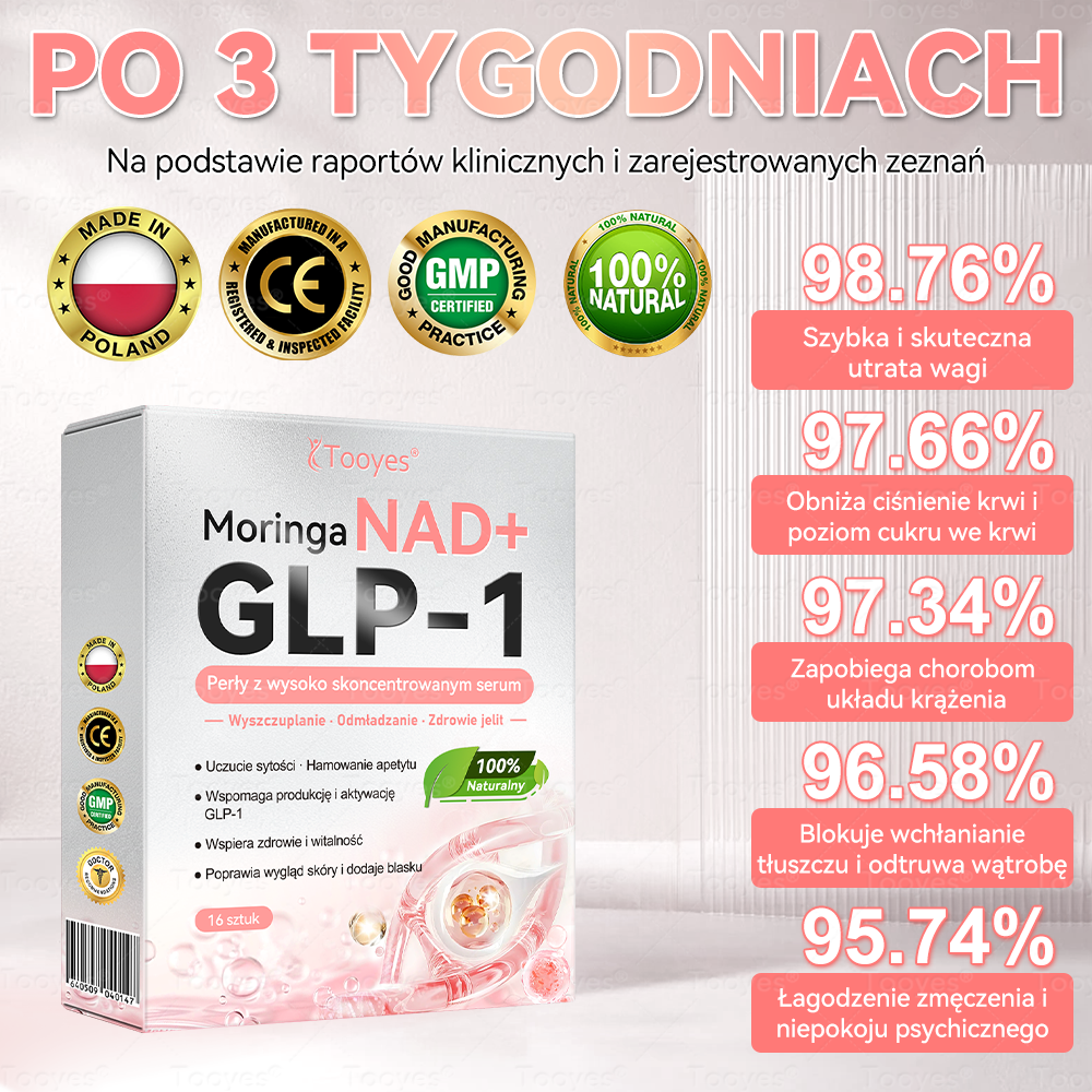 Oficjalny Autoryzowany Sklep – Tooyes® GLP-1 Perły z wysoko skoncentrowanym serum – NAD+, Moringa i HCA — skuteczna formuła dla Twojego ciała i zdrowia. Stworzone przez specjalistów, którym możesz zaufać.