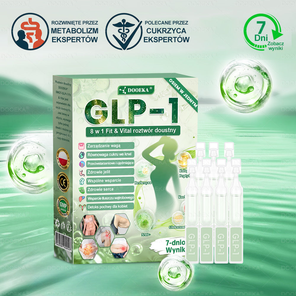 🌱 DOOEKA® GLP-1 8 w 1 Fit & Vital roztwór doustny – Raz dziennie, widoczne zmiany w ciągu 7 dni / W przypadku otyłości, zdrowia serca i układu krążenia, cukrzycy, bezdechu sennego, zdrowia jelit, problemów ze stawami i wielu innych