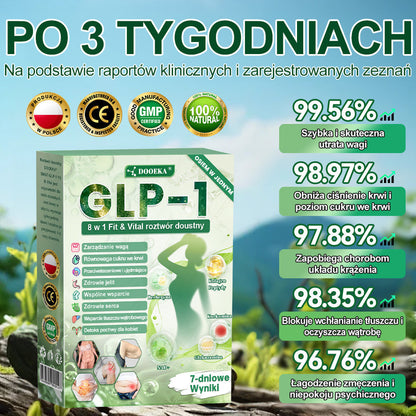 🌱 DOOEKA® GLP-1 8 w 1 Fit & Vital roztwór doustny – Raz dziennie, widoczne zmiany w ciągu 7 dni / W przypadku otyłości, zdrowia serca i układu krążenia, cukrzycy, bezdechu sennego, zdrowia jelit, problemów ze stawami i wielu innych
