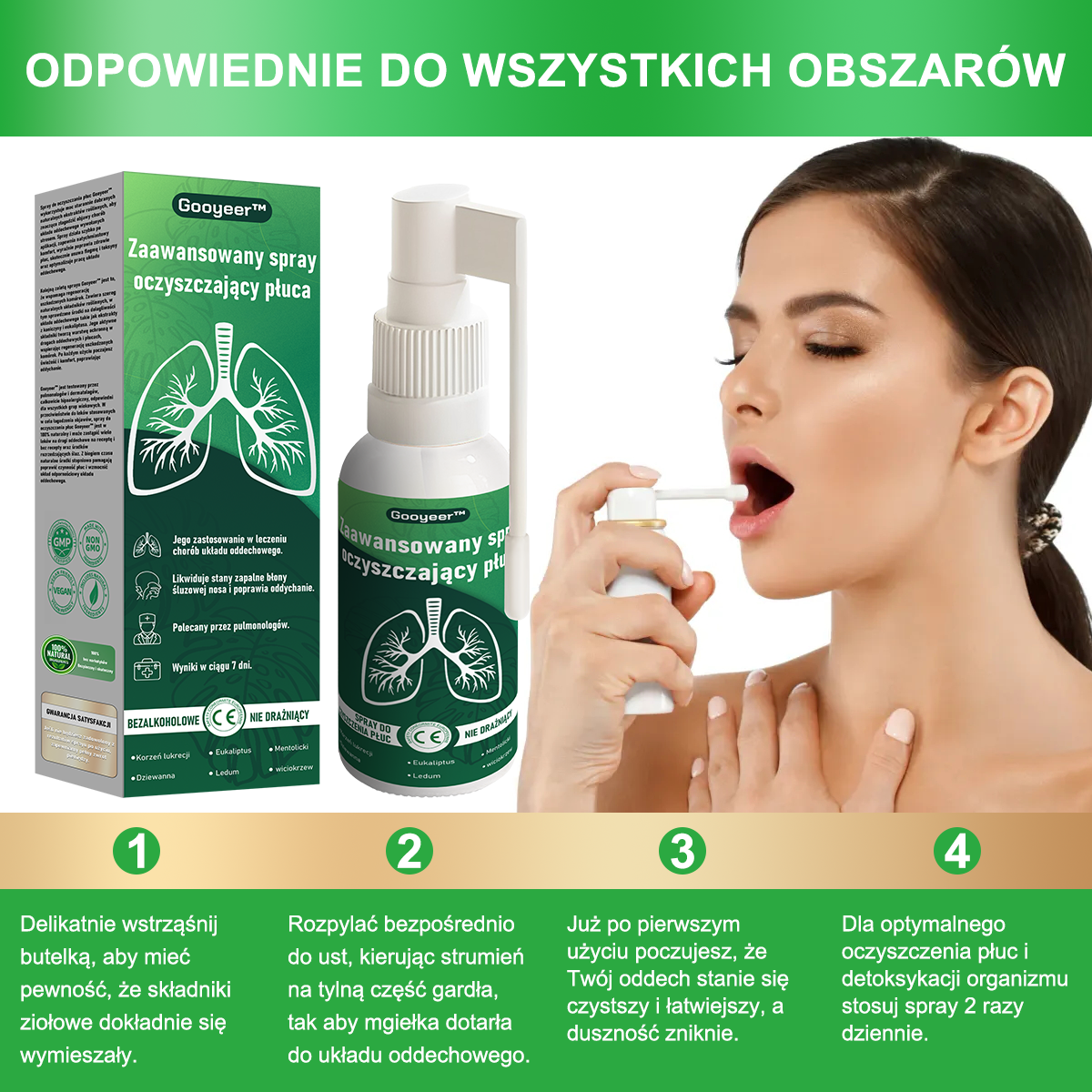 Gooyeer™ Zaawansowany spray do oczyszczania płuc – zdrowe płuca, wsparcie odporności, detoksykacja i łatwiejsze oddychanie – Certyfikat CE