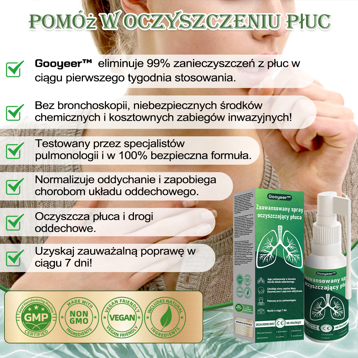 Gooyeer™ Zaawansowany spray do oczyszczania płuc – zdrowe płuca, wsparcie odporności, detoksykacja i łatwiejsze oddychanie – Certyfikat CE